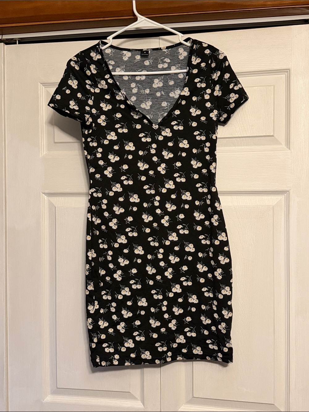 SHEIN Black Mini Dress with White Floral Print